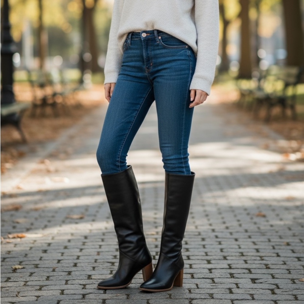 Banana Republic Lorca Knee-High Leather Boots – Black | NWT | Size 9 - Picture 3 of 10